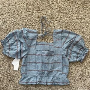 Treasure & Bond  blue cottage stripe blouse